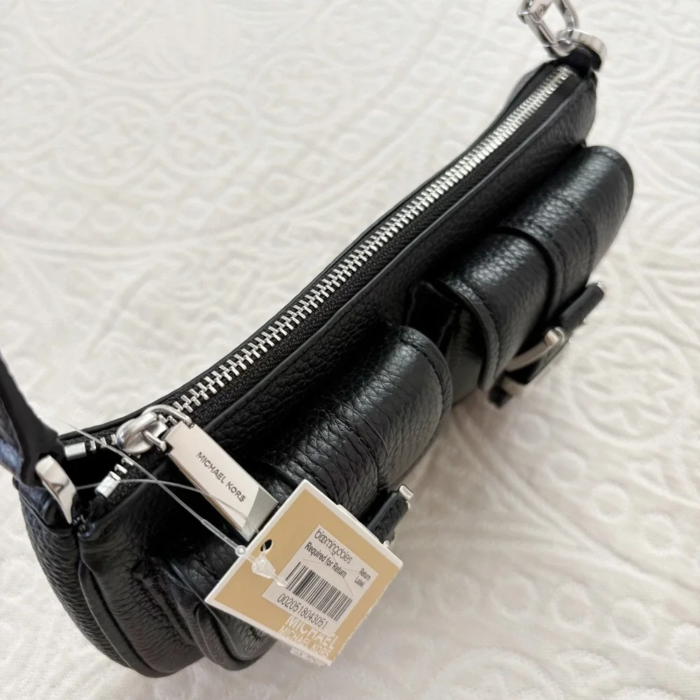 MICHAEL Michael Kors‎ Zoe Small Pebbled Leather Pouchette Bag, Black